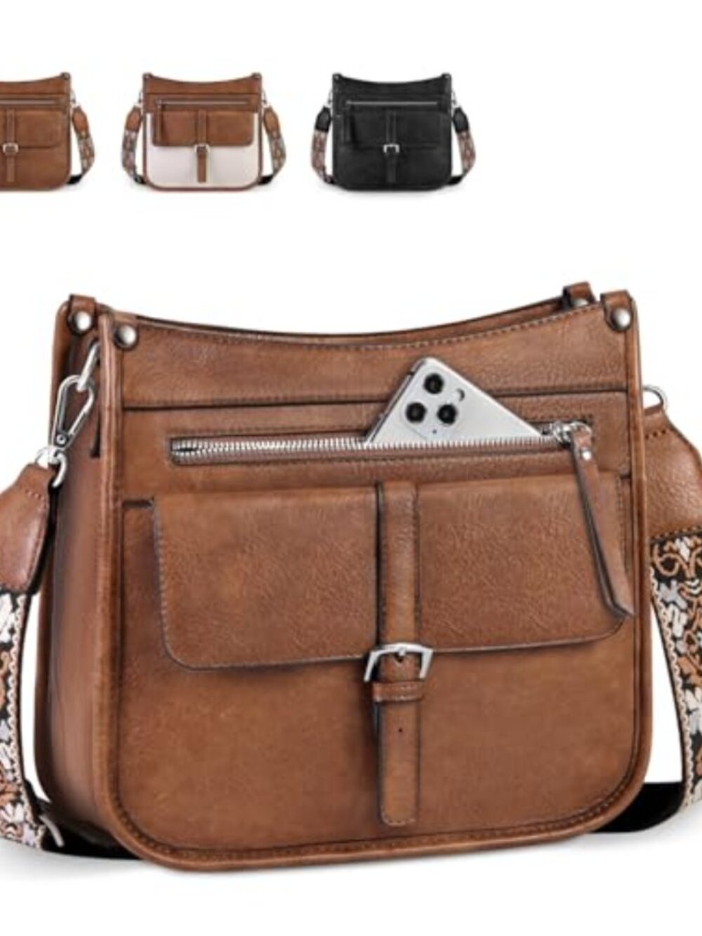 Waterproof PU Leather Crossbody Bag Adjustable Strap Multi Pocket Purse